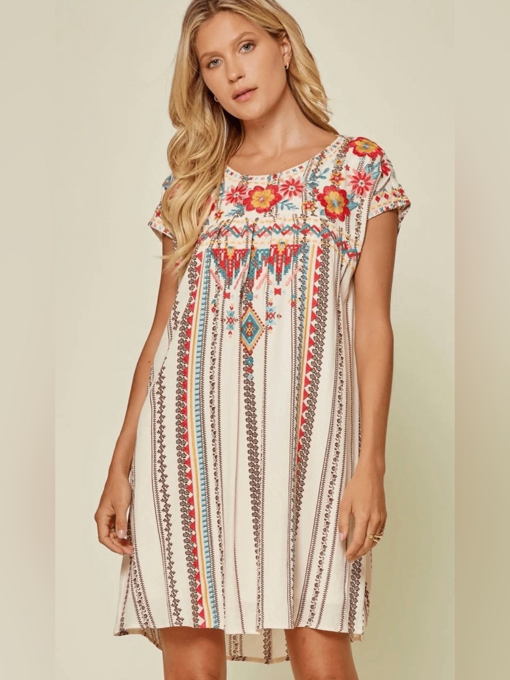 SAVANNA JANE FLORAL EMBROIDERED TUNIC DRESS size S